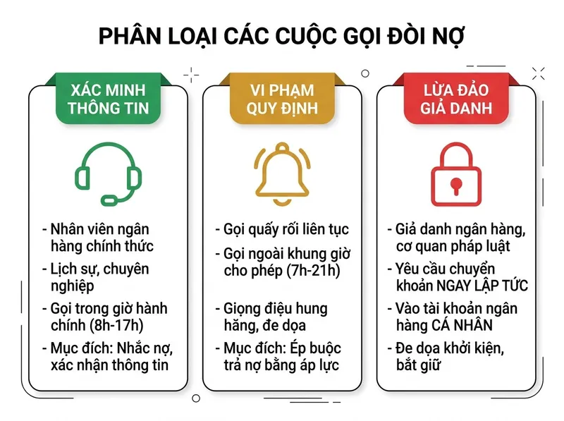 Bảng phân biệt 3 kịch bản cuộc gọi đòi nợ