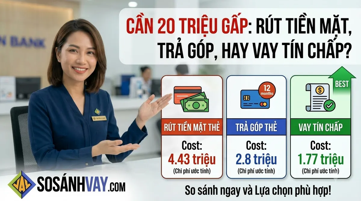 Cần 20 triệu gấp: rút tiền mặt thẻ tín dụng, trả góp qua thẻ hay vay tín chấp