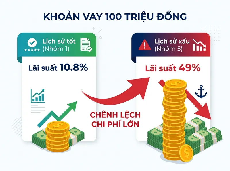 So sánh chênh lệch lãi suất và chi phí vay theo nhóm nợ