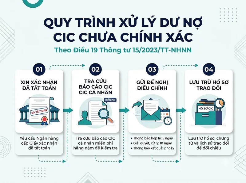Quy trình 4 bước khiếu nại và điều chỉnh thông tin dư nợ sai sót trên CIC theo Điều 19 Thông tư 15/2023
