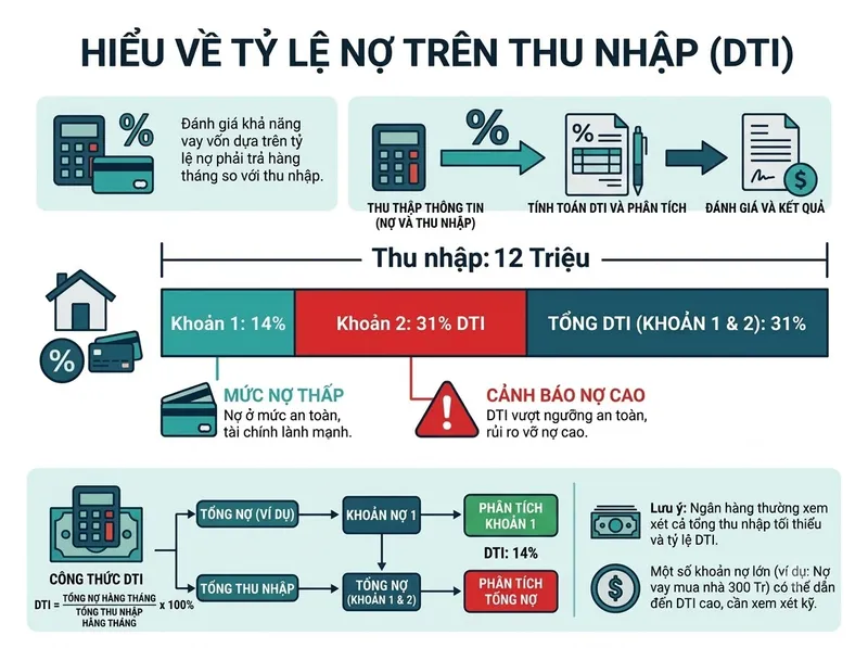Tỷ lệ trả nợ trên thu nhập DTI khi gánh hai khoản vay cùng lúc