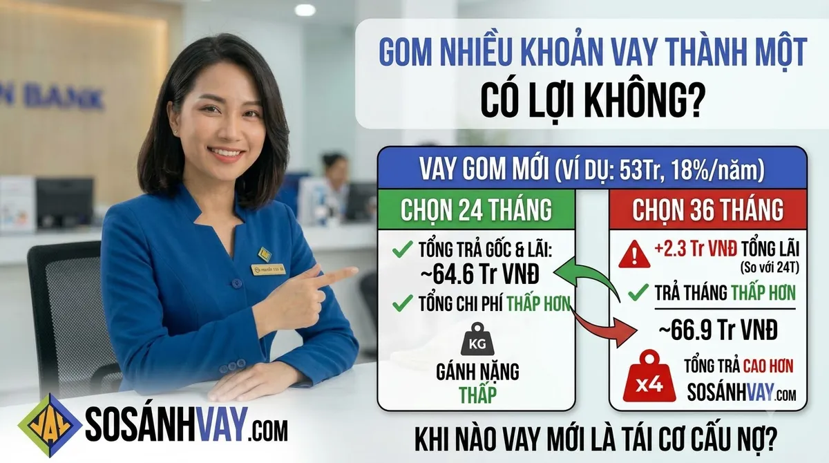 So sánh gộp nhiều khoản vay thành một và giữ nguyên các khoản nợ cũ