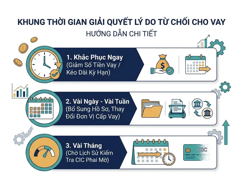 Bảng đối chiếu 8 lý do từ chối hồ sơ vay và thời gian khắc phục tương ứng