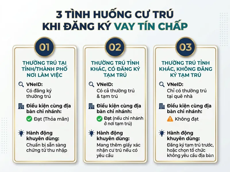 Bảng so sánh 3 tình huống cư trú: thường trú tại chỗ, tạm trú đã đăng ký và chưa đăng ký tạm trú