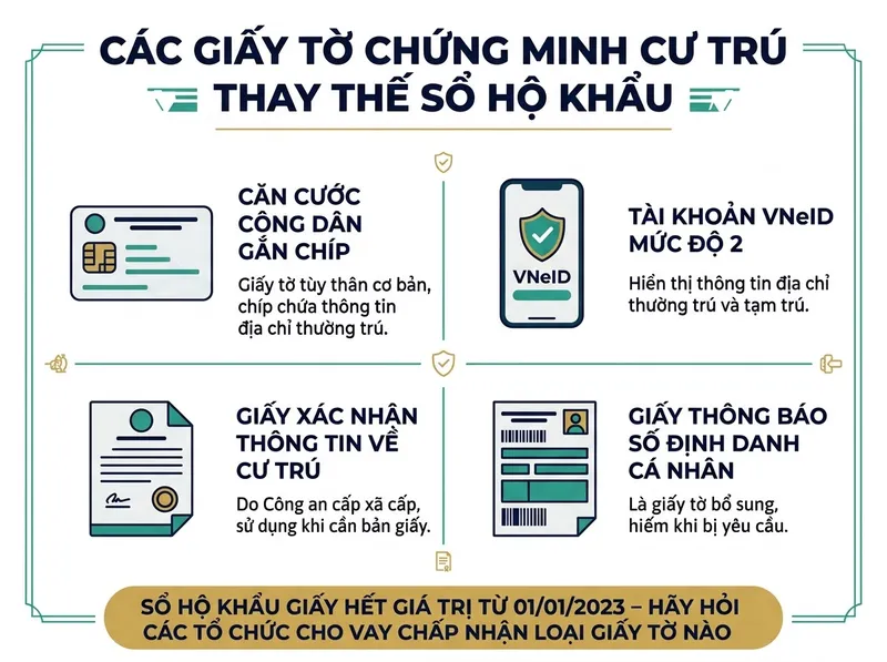 Infographic 4 loại giấy tờ và dữ liệu thay thế sổ hộ khẩu giấy khi làm hồ sơ vay tín chấp