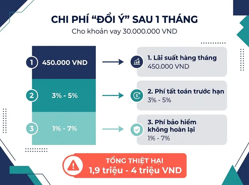 Cái giá của việc đổi ý sau 1 tháng trên khoản vay 30 triệu tại các tổ chức tín dụng