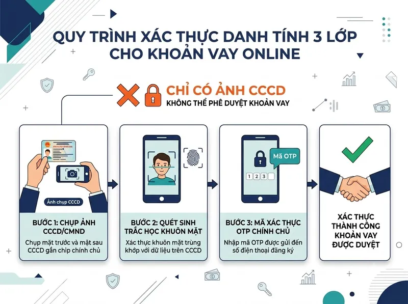 Ba lớp bảo vệ khi vay tiền online: Ảnh CCCD, Quét khuôn mặt sinh trắc học và Mã OTP