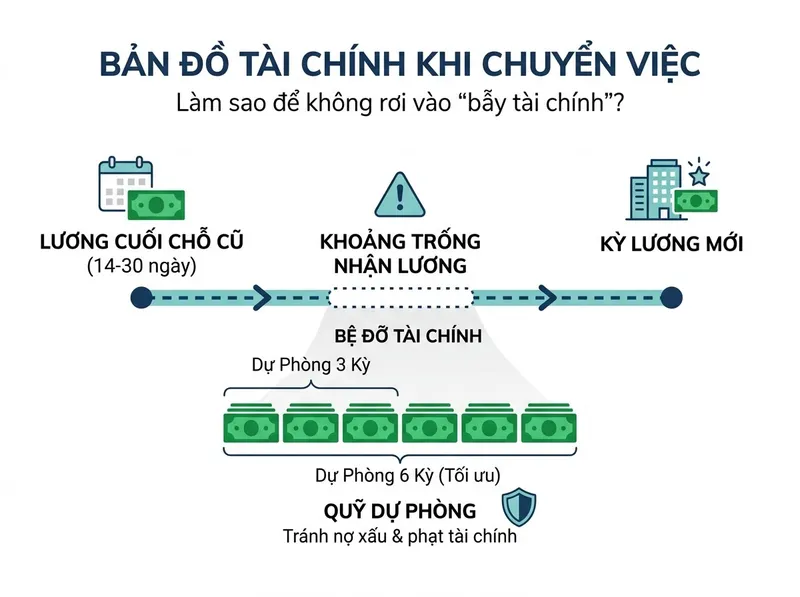 Khoảng trống nhận lương giữa công ty cũ và công ty mới và số tiền cần dự phòng 3 đến 6 kỳ trả nợ