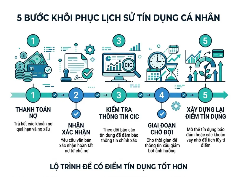 Lộ trình 5 bước phục hồi lịch sử tín dụng và điểm CIC