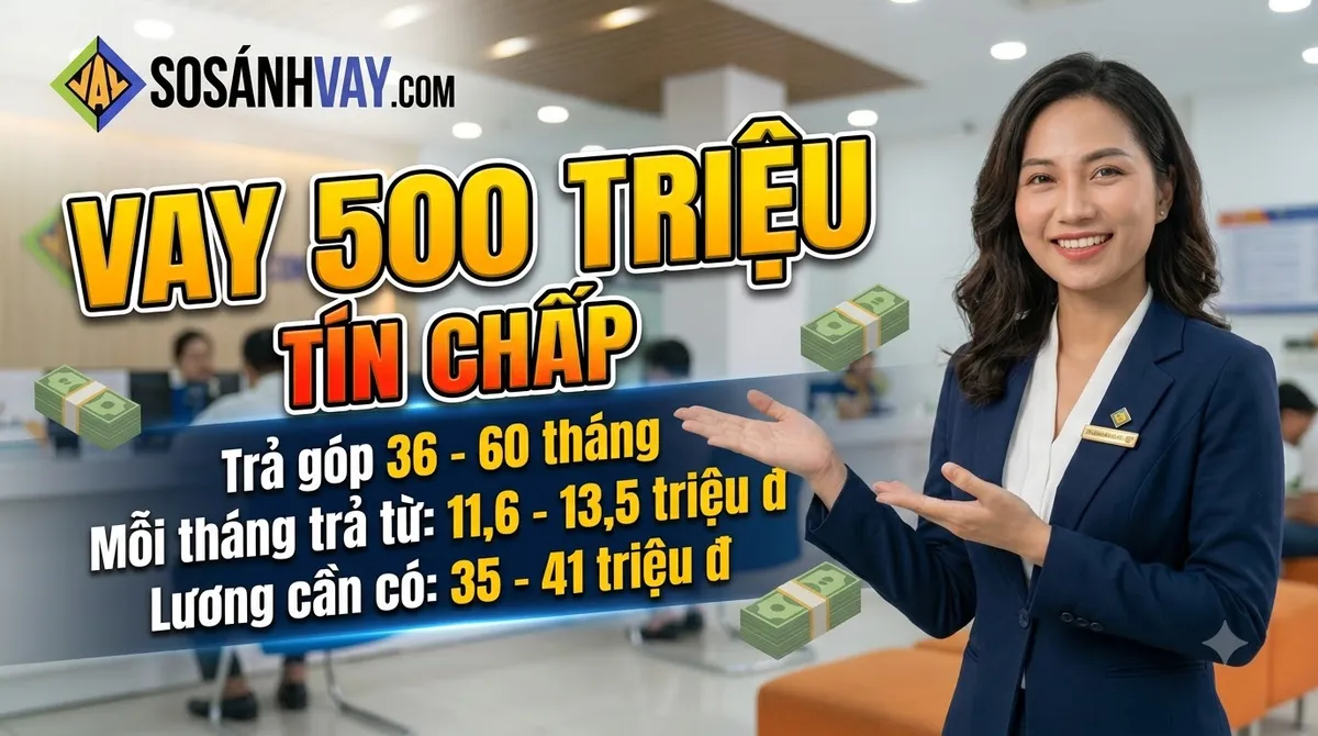Bảng tính vay 500 triệu tín chấp trả góp 36 đến 60 tháng và mức lương cần có