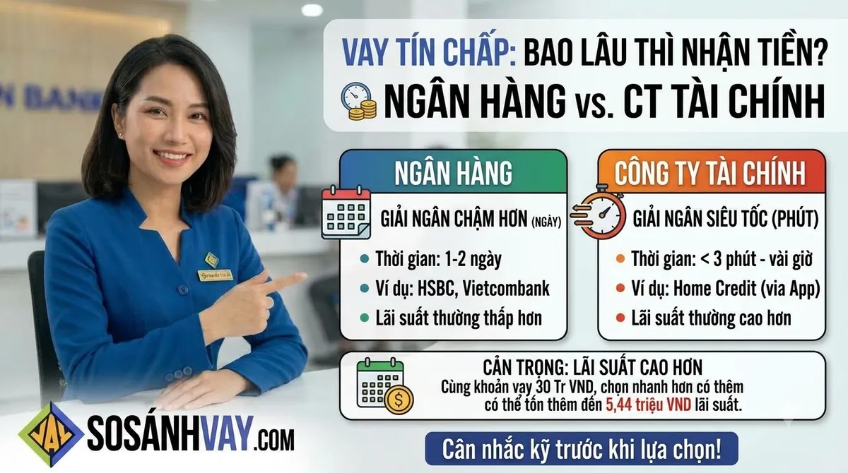 Thời gian giải ngân vay tín chấp: Ngân hàng tính bằng ngày, công ty tài chính tính bằng phút