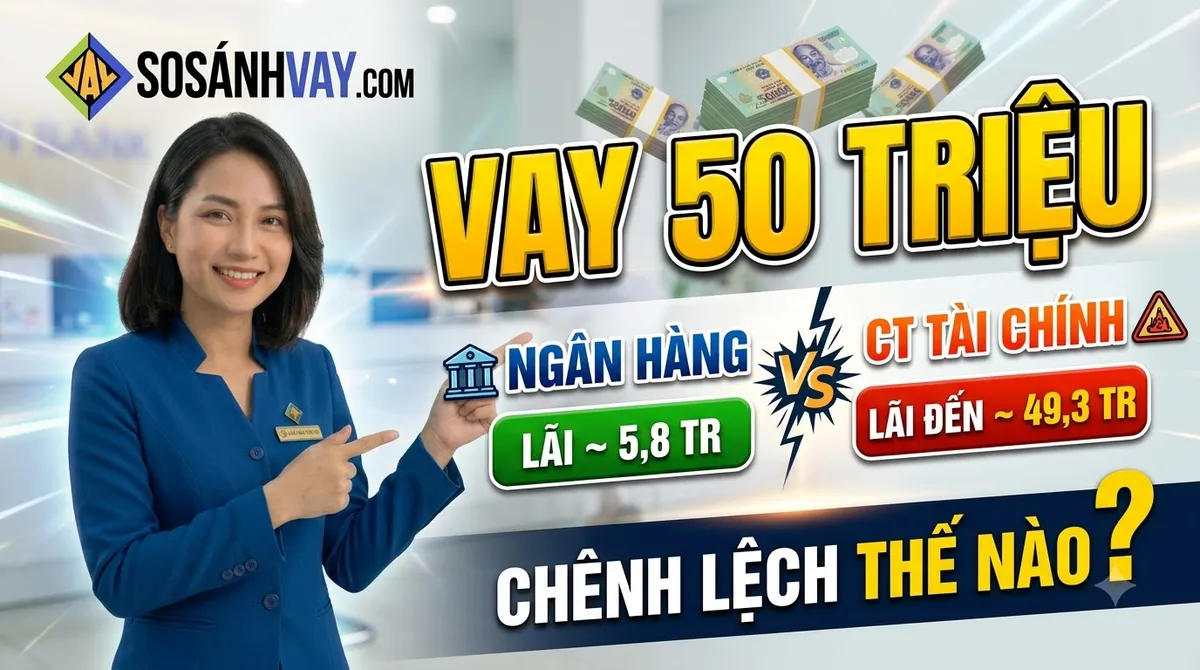 Vay tín chấp nên chọn ngân hàng hay công ty tài chính: So sánh lãi suất và chi phí khoản 50 triệu 24 tháng