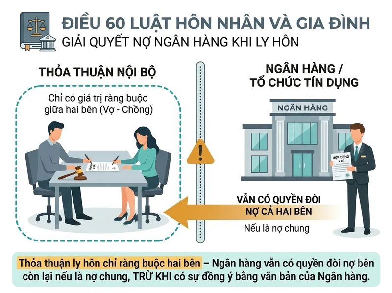 Thỏa thuận chia nợ khi ly hôn không có giá trị ràng buộc với ngân hàng nếu không có văn bản chấp thuận